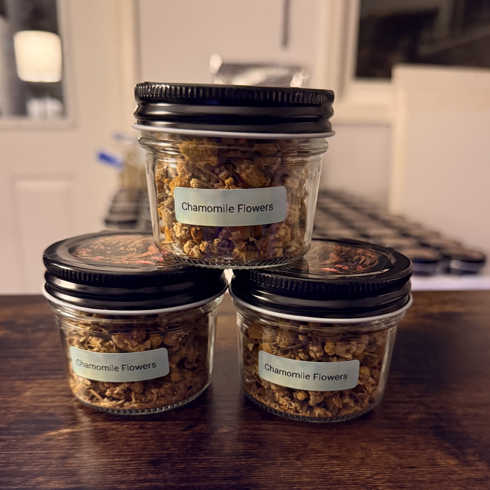 Dried Chamomile Flowers in a Bee Jolly Botanicals jar